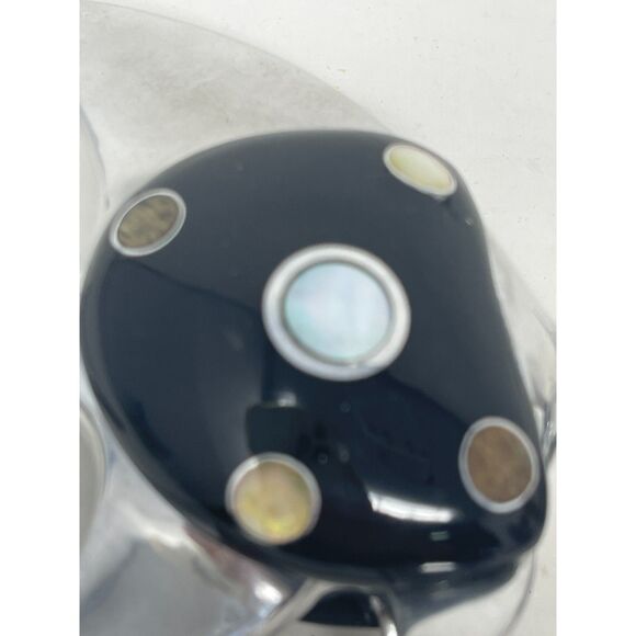 Vintage Silver & Black Metal Pair Fish Figurines With Inlaid Stone Abalone *RARE - Picture 3 of 11